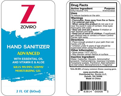 Label (Zoviro Hand Sanitizer Soothing Gel 2 Fl Oz)